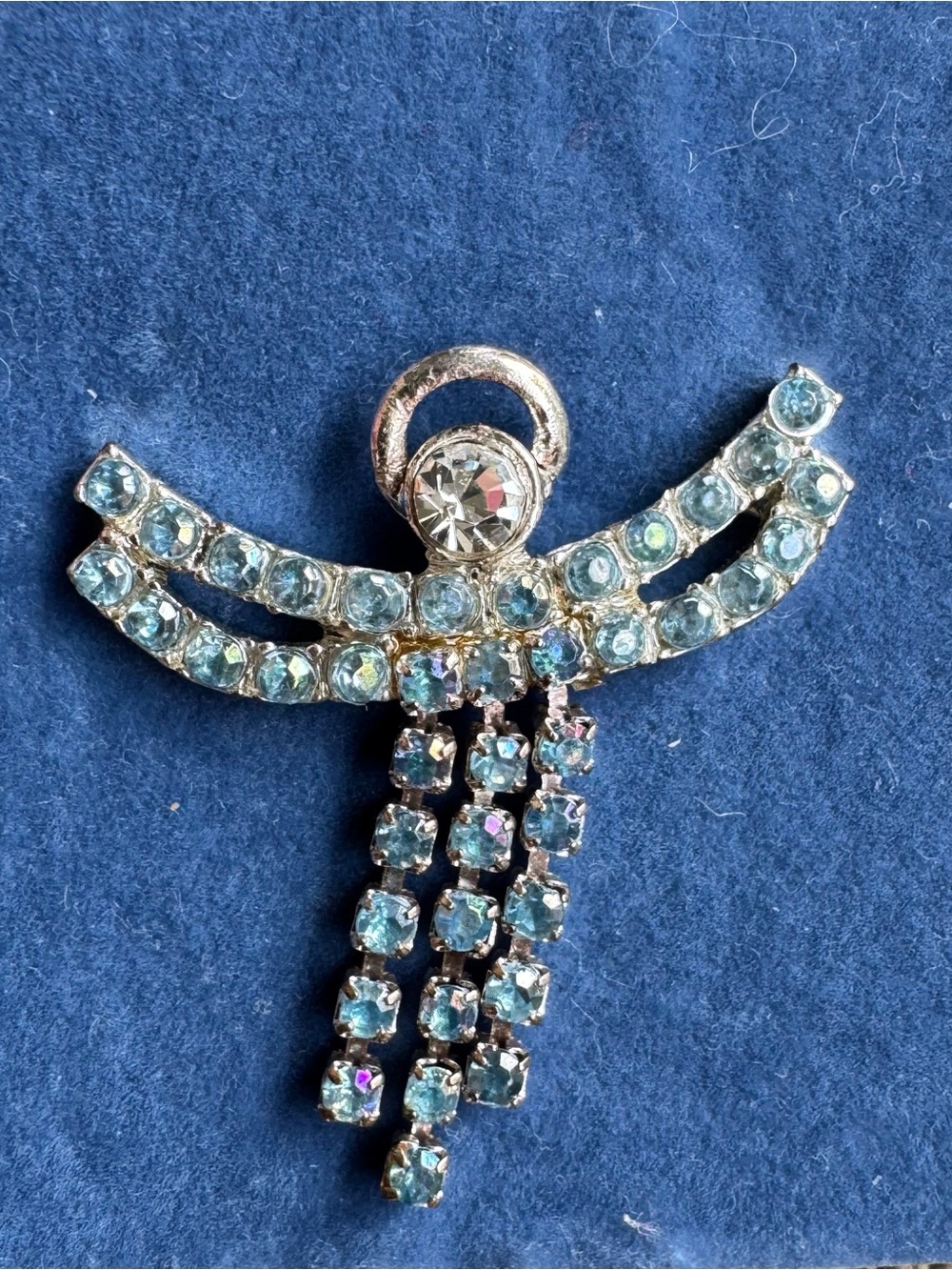 Vintage Avon Blue Rhinestones Angel Tac Pin Brooch